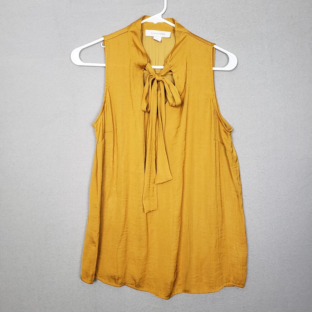 Madison Gray Size S Sleeveless Bow Neck Blouse Mustard Yellow European Office‎